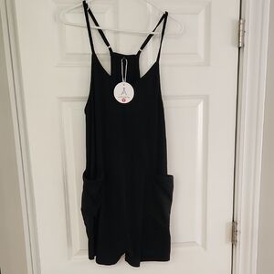 Black Shorts Romper with Pockets